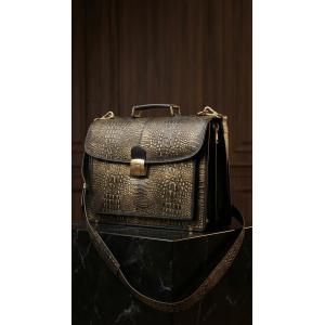 Metallic Gold Alligator Genuine Leather Office Bag