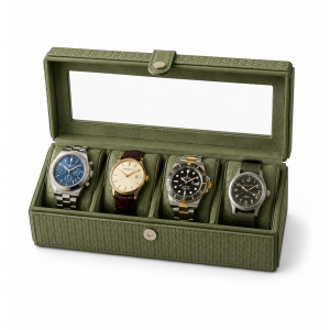 Olive Green Leather Watch Box – 4 Slot Organizer