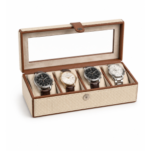  Leather Watch Box - 4 Slot (Beige & Brown)