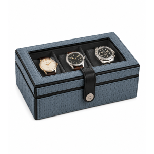 Premium Faux Leather Watch Box Organizer with Glass Lid-3 Slot Organizer