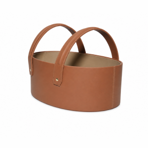 Oval Leather Basket with Handles