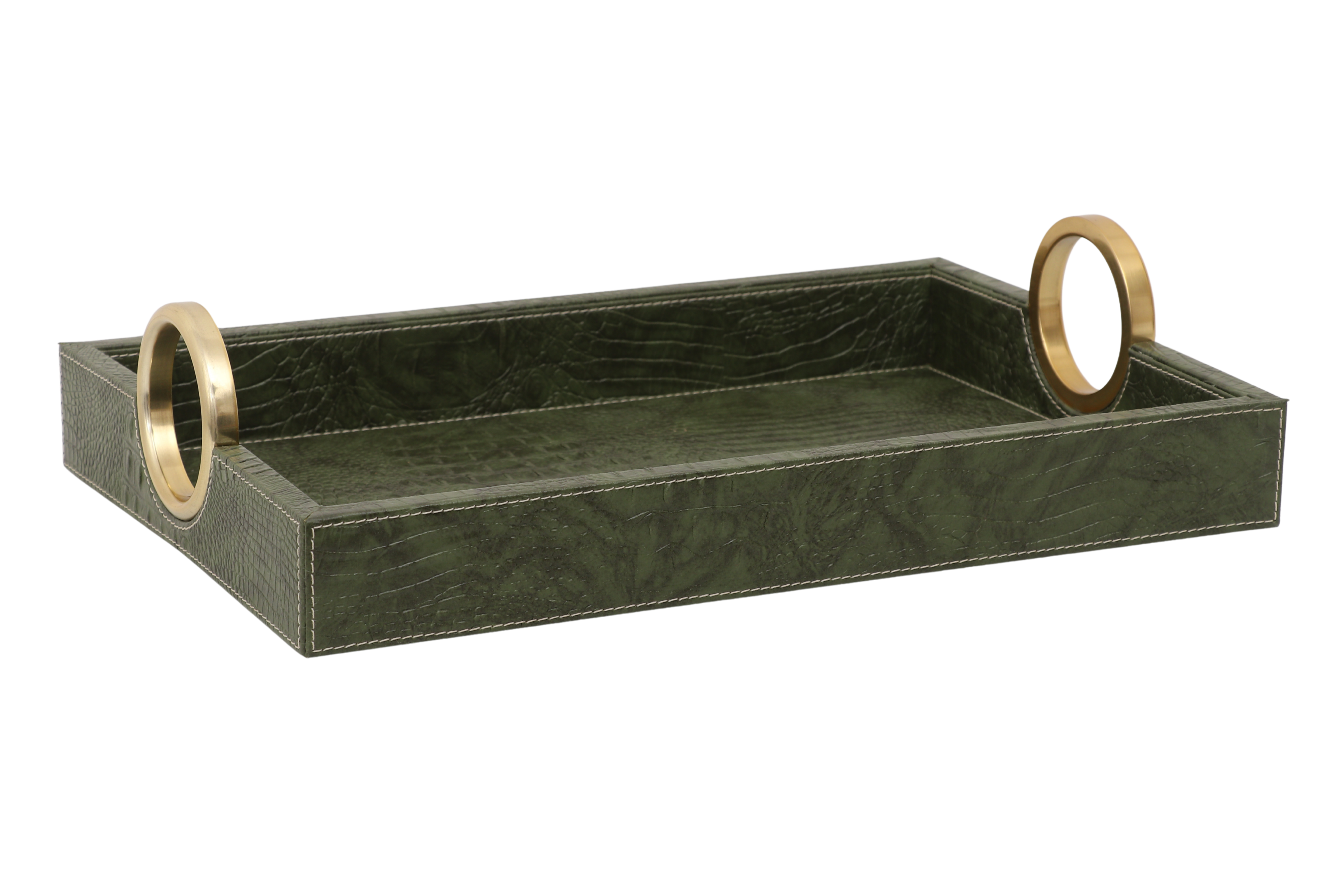 Green Ring Handle – Leather Tray