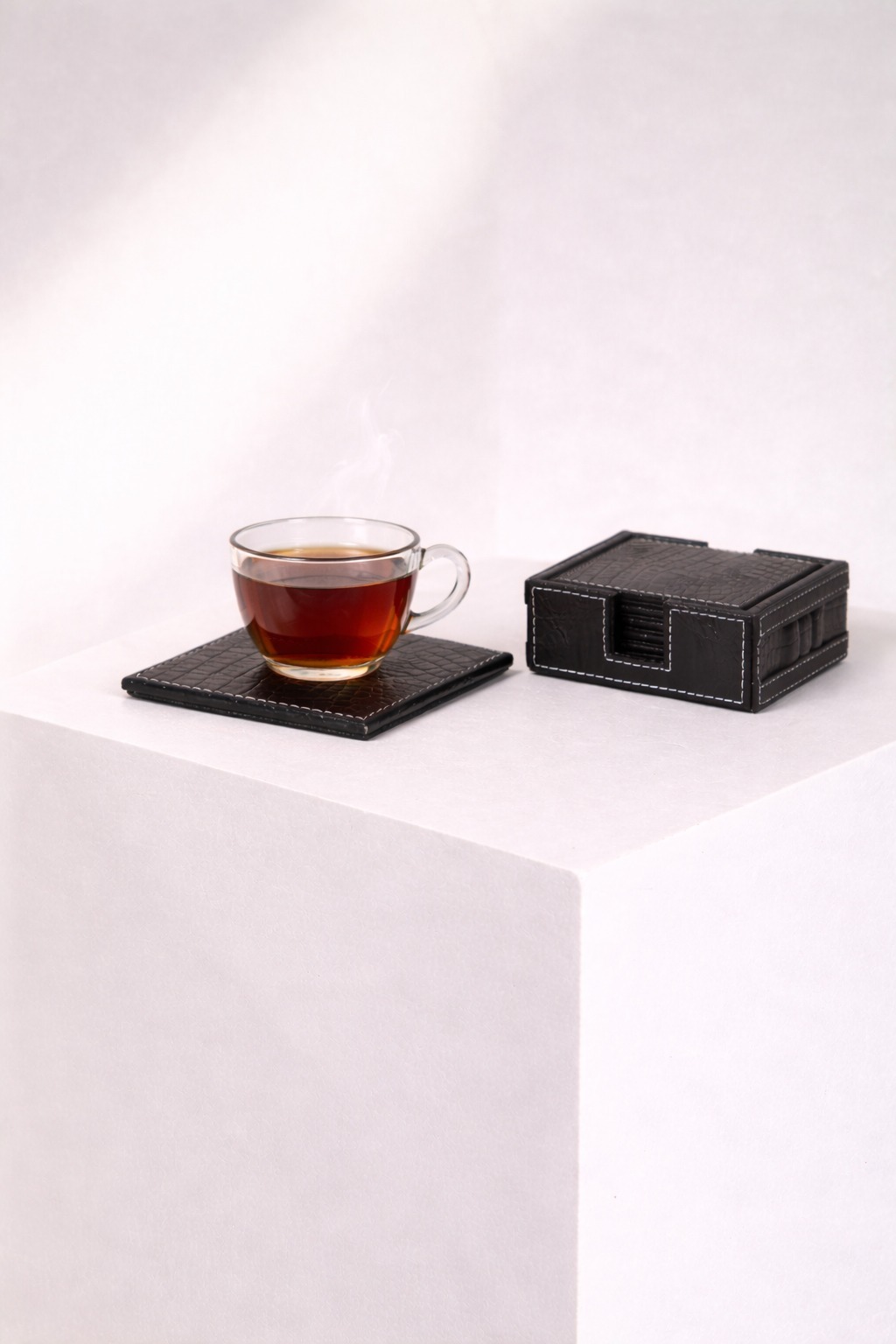 Premium Leather Coaster Set with Holder