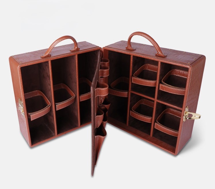Leather Portable Mini Bar Case – Large Capacity Bottle & Glass Organizer
