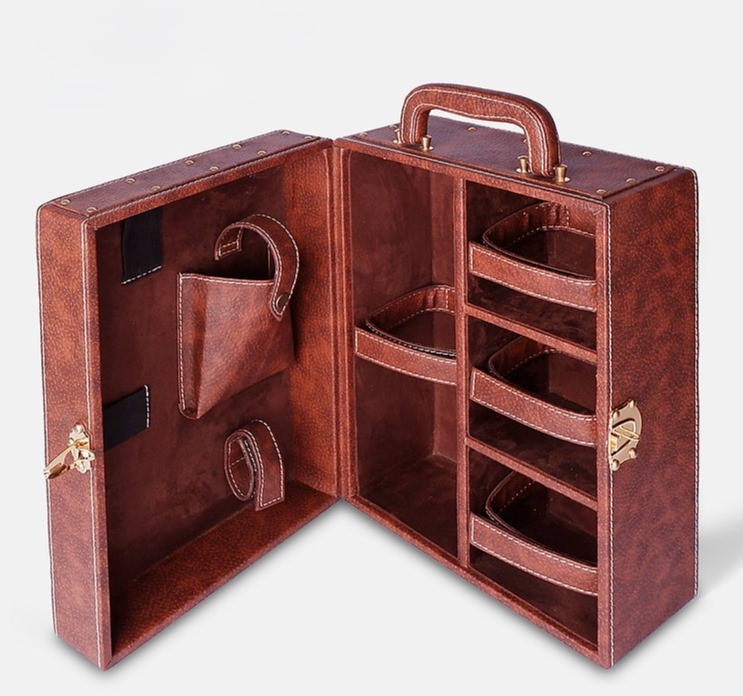 Premium Leather Portable Mini Bar Case with Bottle & Glass Holder