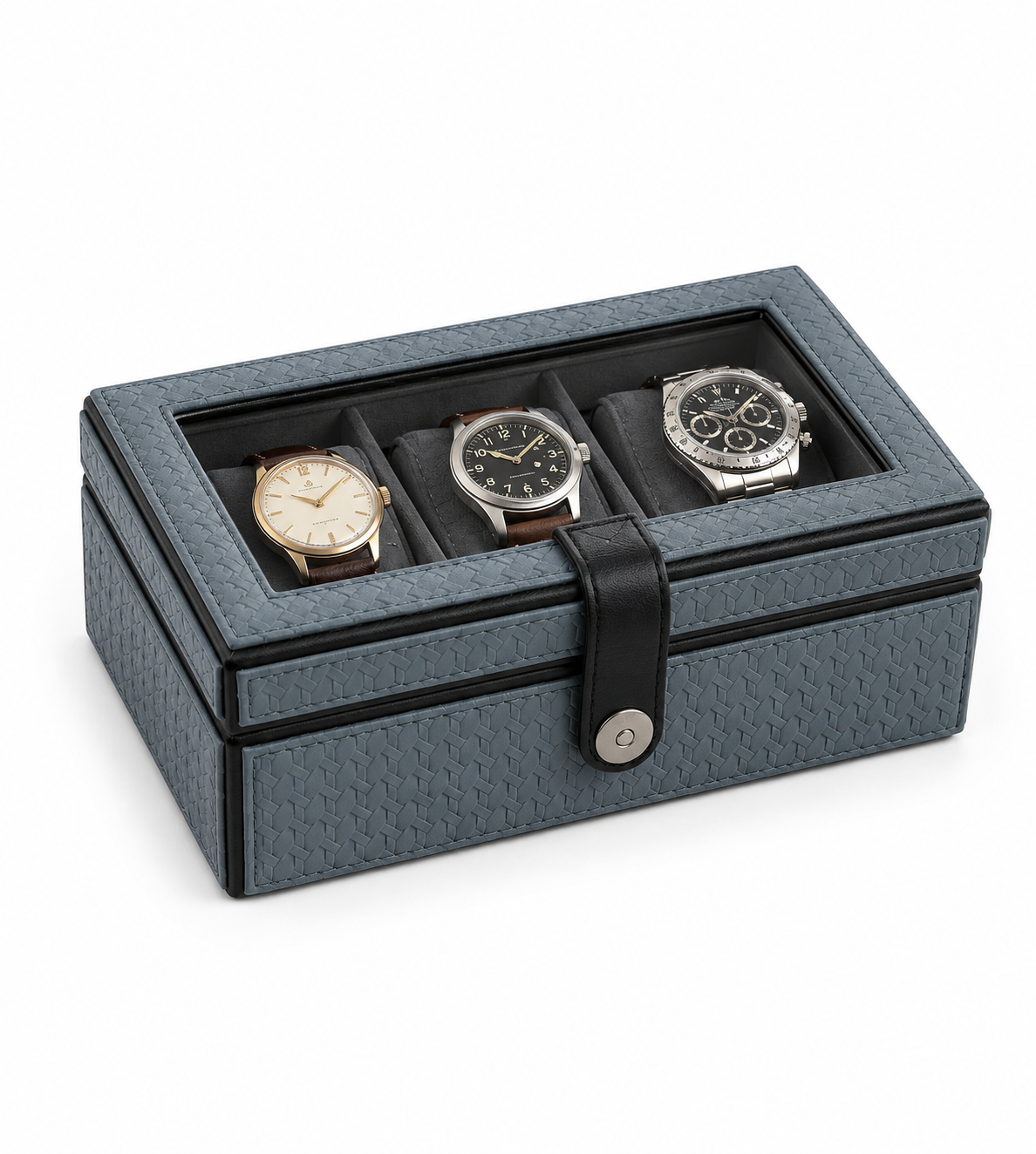 Weave Premium Faux Leather Watch Box – 3 Slot Organizer