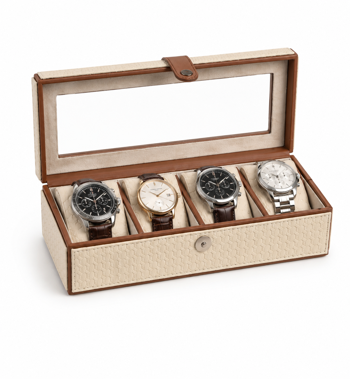  Leather Watch Box - 4 Slot (Beige & Brown)