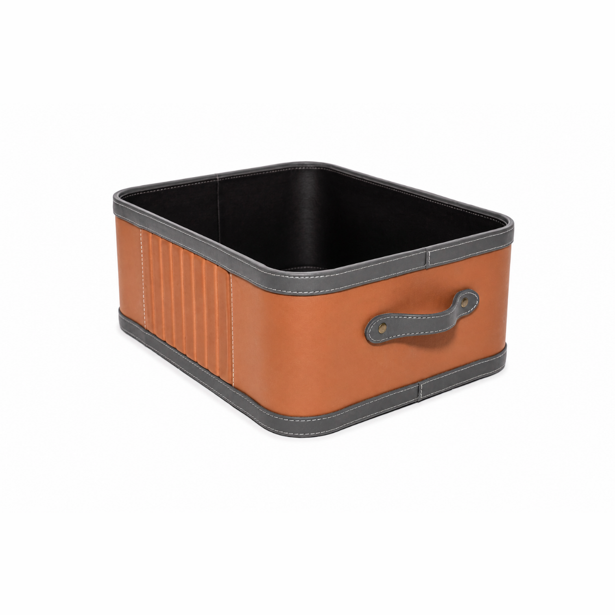 Luxury Tan Leather Storage Basket