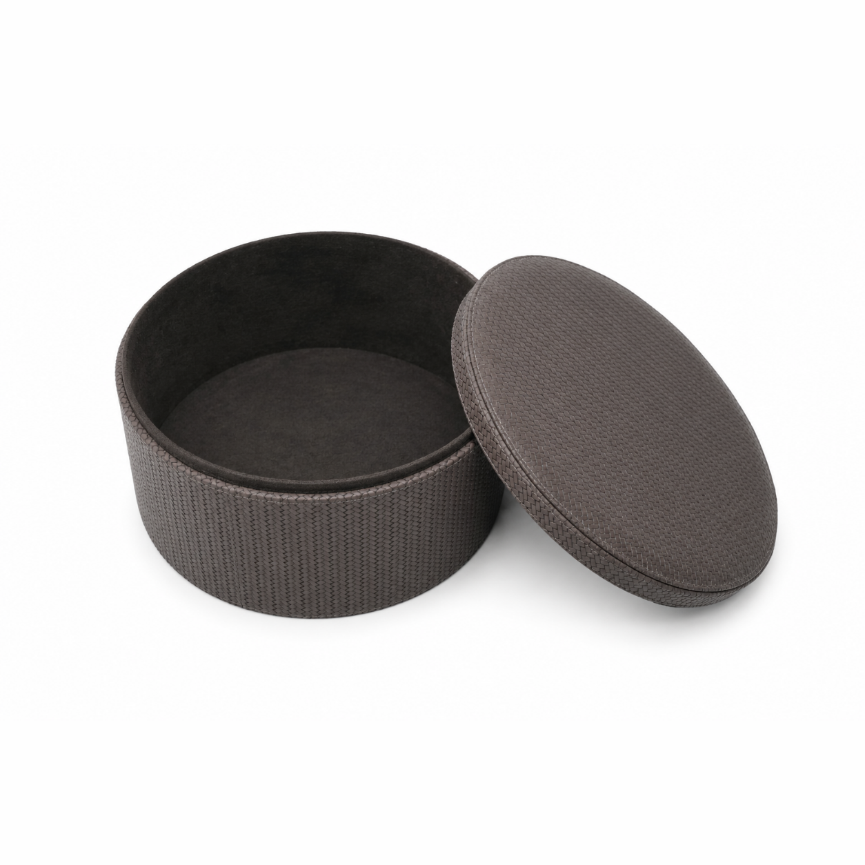 Luxury Woven Leather Round Organizer Box